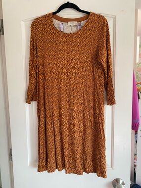 LOFT Mustard Floral Swing Dress